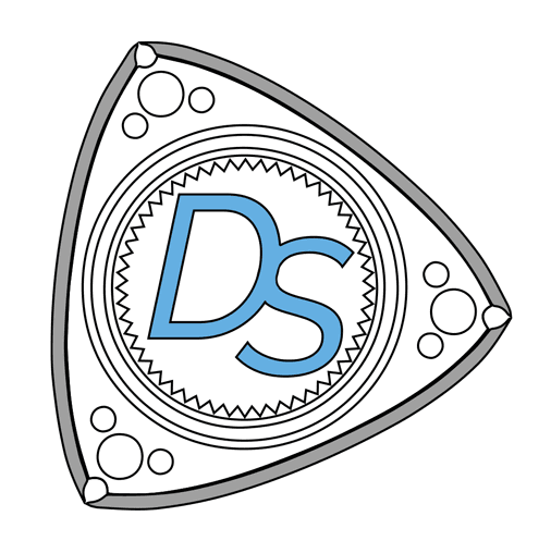 The original Destination Sideways mark: a rotary housing outline around a serrated bearing with the letters DS