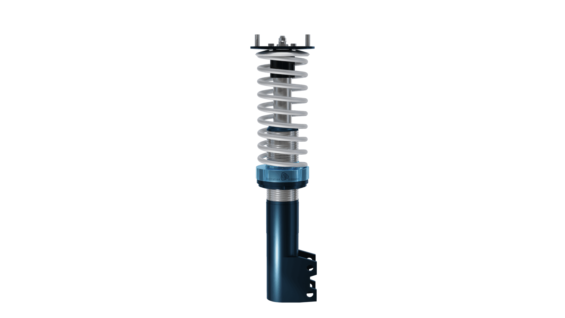 Render of a full coilover with the V1 adapter at the bottom of the spring, above the lower perch.