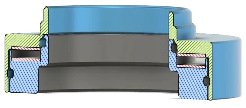 Section drawing of the V1 housing, bearing and seals.